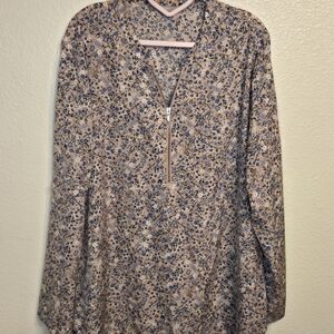 Floral Pink And Blue Long Sleeve Blouse